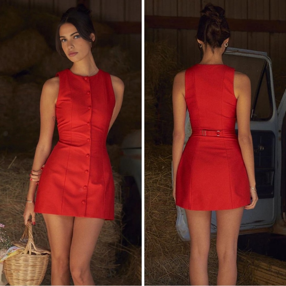 NEW NWT Button-Front Sleeveless Short Dress Red Commense Small S Old Money Short